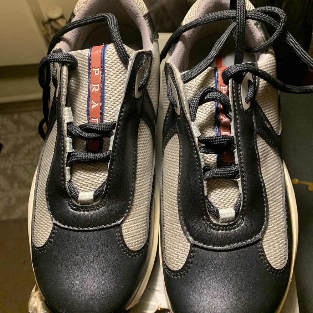 Prada Men's Black and White Sneakers